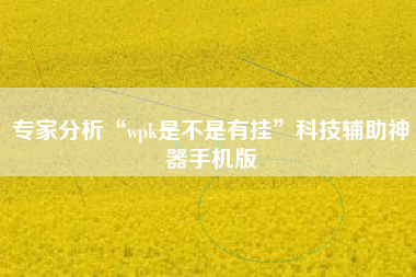 专家分析“wpk是不是有挂	”科技辅助神器手机版