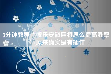 3分钟教程“微乐安徽麻将怎么提高胜率”(原来确实是有插件