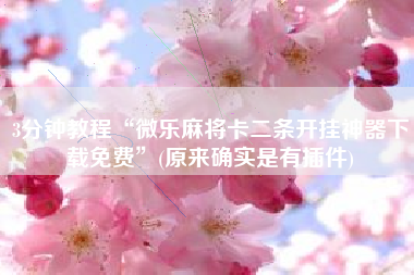 3分钟教程“微乐麻将卡二条开挂神器下载免费”(原来确实是有插件)